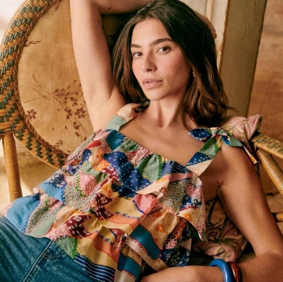 Sezane Mazy Top in Patchwork Vintage size 36 NWT - Picture 1 of 9